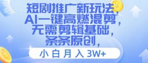 短剧推广新玩法,AI一键高燃混剪,无需剪辑基础,条条原创,小白月入3W+【揭秘】|淘骐网赚资源库