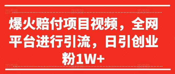爆火赔付项目视频，全网平台进行引流，日引创业粉1W+【揭秘】|淘骐网赚资源库