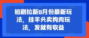 短剧拉新8月份最新玩法，挂羊头卖狗肉玩法，发就有收益|淘骐网赚资源库