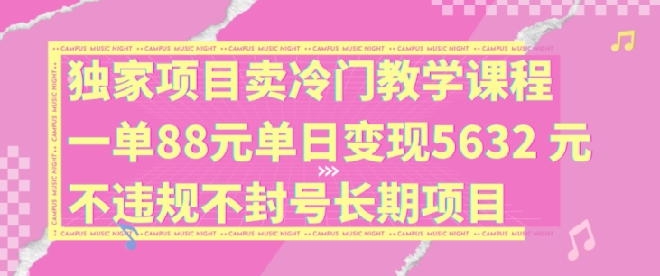 独家项目卖冷门教学课程一单88元单日变现5632元违规不封号长期项目【揭秘】|淘骐网赚资源库