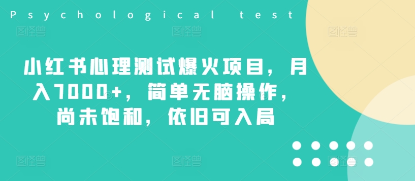 小红书心理测试爆火项目，月入7000+，简单无脑操作，尚未饱和，依旧可入局|淘骐网赚资源库