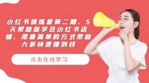小红书训练营第二期,5天帮助你学会小红书店铺,用最简单的方式帮助大家快速赚到钱|淘骐网赚资源库
