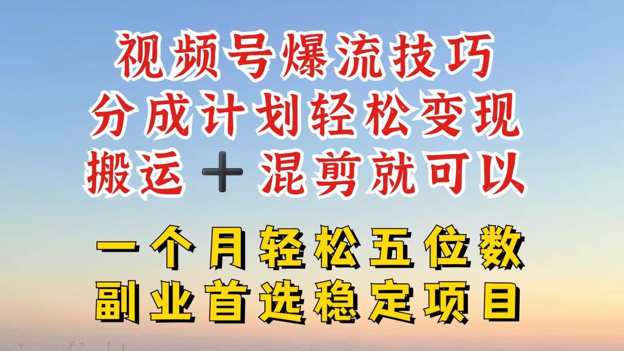 视频号分成最暴力赛道,几分钟出一条原创,最强搬运+混剪新方法,谁做谁爆【揭秘】|淘骐网赚资源库