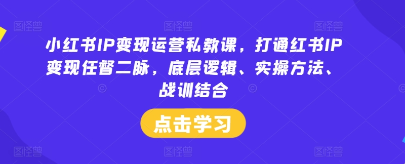 小红书IP变现运营私教课,打通红书IP变现任督二脉,底层逻辑、实操方法、战训结合|淘骐网赚资源库