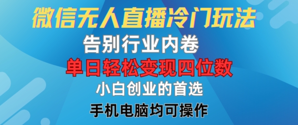 微信无人直播冷门玩法,告别行业内卷,单日轻松变现四位数,小白的创业首选【揭秘】|淘骐网赚资源库
