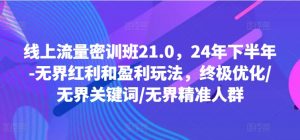 线上流量密训班21.0,24年下半年-无界红利和盈利玩法,终极优化/无界关键词/无界精准人群|淘骐网赚资源库