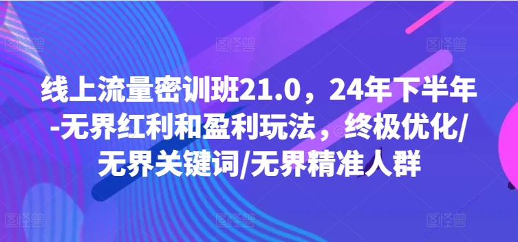 线上流量密训班21.0,24年下半年-无界红利和盈利玩法,终极优化/无界关键词/无界精准人群|淘骐网赚资源库