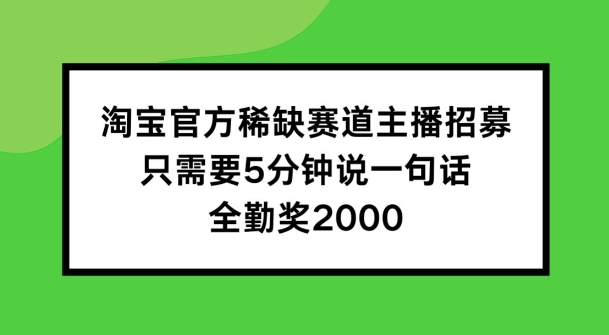 淘宝官方稀缺赛道主播招募 ,只需要5分钟说一句话, 全勤奖2000【揭秘】|淘骐网赚资源库