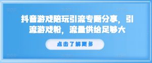 抖音游戏陪玩引流专题分享，引流游戏粉，流量供给足够大|淘骐网赚资源库