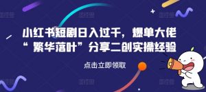 小红书短剧日入过千，爆单大佬“繁华落叶”分享二创实操经验|淘骐网赚资源库