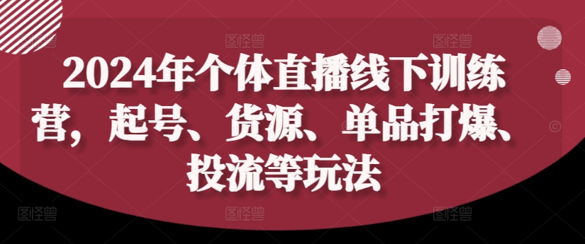 2024年个体直播训练营,起号、货源、单品打爆、投流等玩法|淘骐网赚资源库