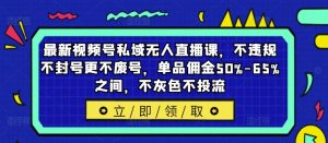 最新视频号私域无人直播课，不违规不封号更不废号，单品佣金50%-65%之间，不灰色不投流|淘骐网赚资源库
