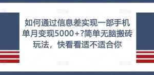 如何通过信息差实现一部手机单月变现5000+?简单无脑搬砖玩法,快看看适不适合你【揭秘】|淘骐网赚资源库