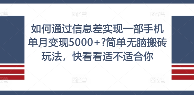 如何通过信息差实现一部手机单月变现5000+?简单无脑搬砖玩法,快看看适不适合你【揭秘】|淘骐网赚资源库