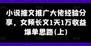 小说推文推广大佬经验分享，女频长文1天1万收益爆单思路(上)|淘骐网赚资源库
