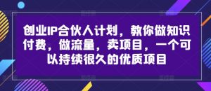 创业IP合伙人计划,教你做知识付费,做流量,卖项目,一个可以持续很久的优质项目|淘骐网赚资源库