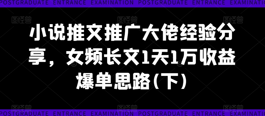 小说推文推广大佬经验分享,女频长文1天1万收益爆单思路(下)|淘骐网赚资源库