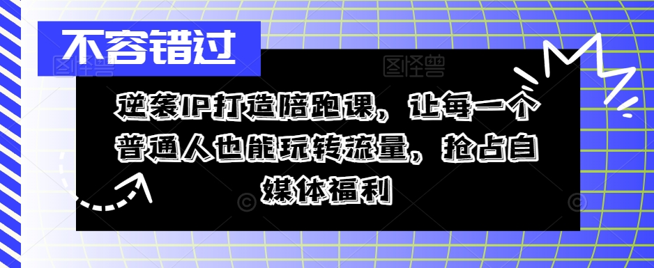 逆袭IP打造陪跑课,让每一个普通人也能玩转流量,抢占自媒体福利|淘骐网赚资源库