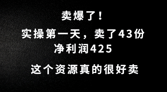 这个资源,需求很大,实操第一天卖了43份,净利润425【揭秘】|淘骐网赚资源库
