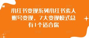小红书变现系列小红书素人账号变现，7大变现模式总有1个适合你|淘骐网赚资源库