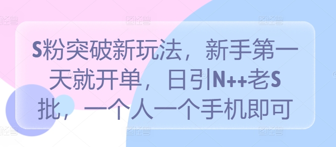 S粉突破新玩法,新手第一天就开单,日引N++老S批,一个人一个手机即可【揭秘】|淘骐网赚资源库