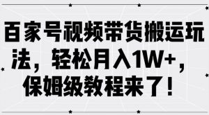 百家号视频带货搬运玩法，轻松月入1W+，保姆级教程来了【揭秘】|淘骐网赚资源库