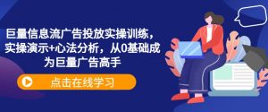 巨量信息流广告投放实操训练，实操演示+心法分析，从0基础成为巨量广告高手|淘骐网赚资源库