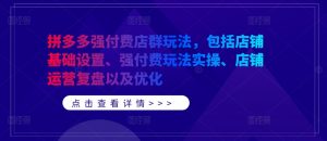 拼多多强付费店群玩法，包括店铺基础设置、强付费玩法实操、店铺运营复盘以及优化|淘骐网赚资源库