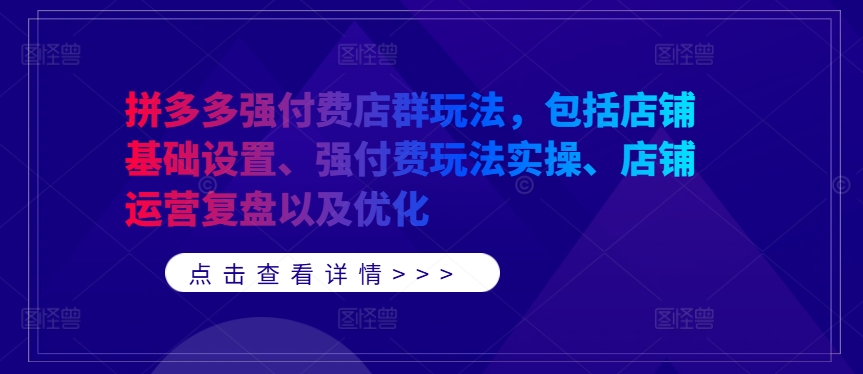 拼多多强付费店群玩法,包括店铺基础设置、强付费玩法实操、店铺运营复盘以及优化|淘骐网赚资源库