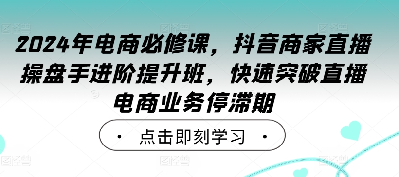 2024年电商必修课,抖音商家直播操盘手进阶提升班,快速突破直播电商业务停滞期|淘骐网赚资源库