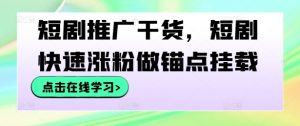 短剧推广干货，短剧快速涨粉做锚点挂载|淘骐网赚资源库