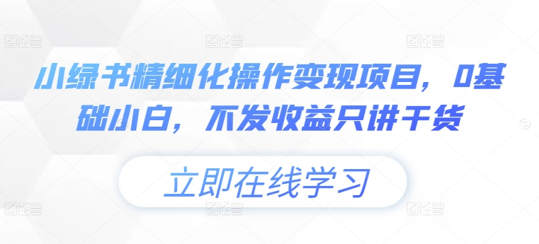 小绿书精细化操作变现项目,0基础小白,不发收益只讲干货|淘骐网赚资源库