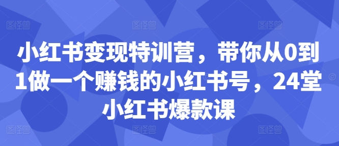 小红书变现特训营,带你从0到1做一个赚钱的小红书号,24堂小红书爆款课|淘骐网赚资源库