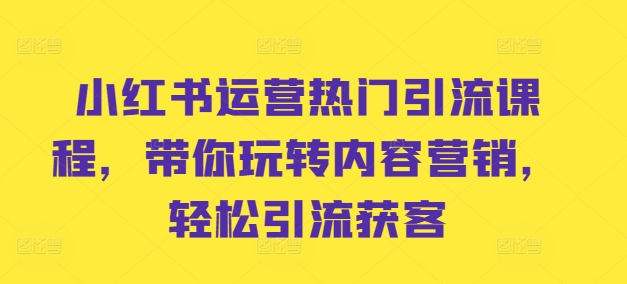 小红书运营热门引流课程,带你玩转内容营销,轻松引流获客|淘骐网赚资源库