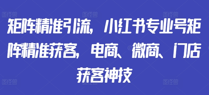 矩阵精准引流,小红书专业号矩阵精准获客,电商、微商、门店获客神技|淘骐网赚资源库