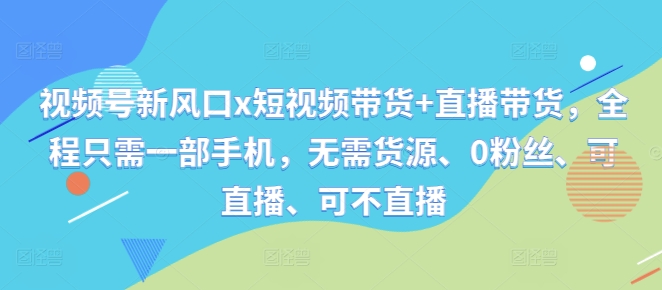 视频号新风口x短视频带货+直播带货,全程只需一部手机,无需货源、0粉丝、可直播、可不直播|淘骐网赚资源库