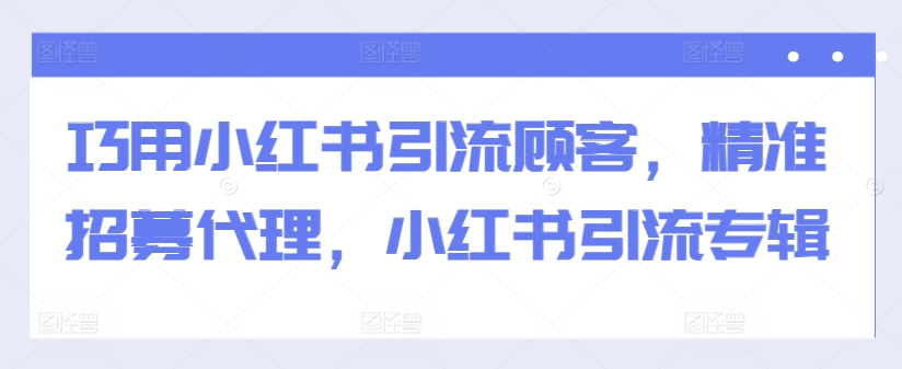 巧用小红书引流顾客,精准招募代理,小红书引流专辑|淘骐网赚资源库