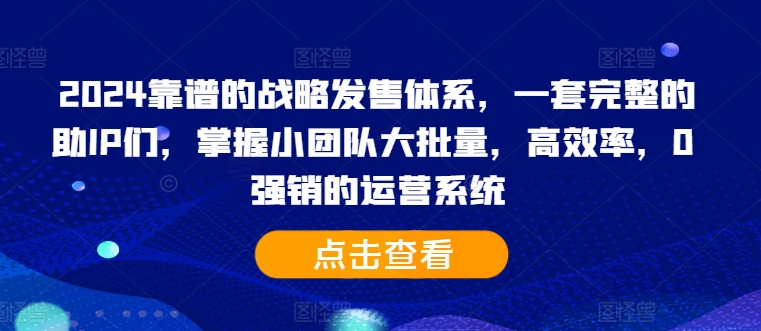 2024靠谱的战略发售体系,一套完整的助IP们,掌握小团队大批量,高效率,0 强销的运营系统|淘骐网赚资源库