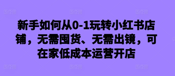 新手如何从0-1玩转小红书店铺,无需囤货、无需出镜,可在家低成本运营开店|淘骐网赚资源库