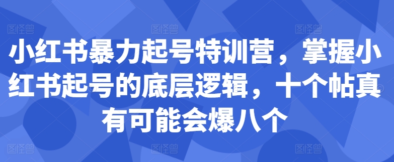 小红书暴力起号特训营,掌握小红书起号的底层逻辑,十个帖真有可能会爆八个|淘骐网赚资源库