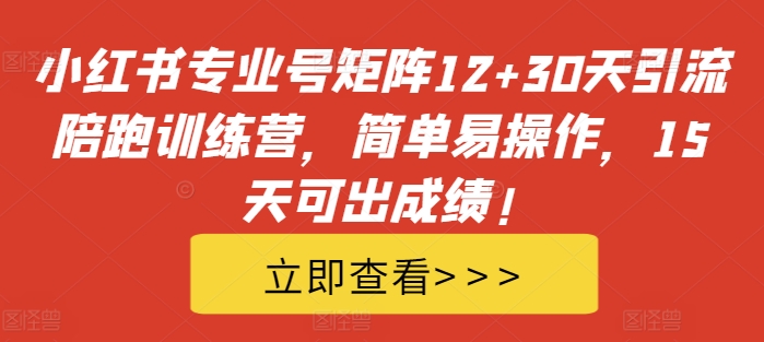 小红书专业号矩阵12+30天引流陪跑训练营，简单易操作，15天可出成绩!|淘骐网赚资源库