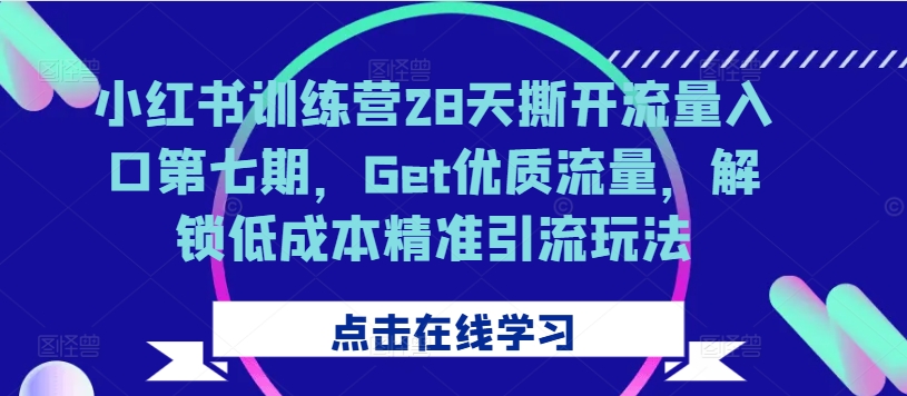 小红书训练营28天撕开流量入口第七期，Get优质流量，解锁低成本精准引流玩法|淘骐网赚资源库
