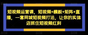 短视频运营课,短视频+模板+矩阵+直播,一套同城短视频打法,让你的实体店抓住短视频红利|淘骐网赚资源库
