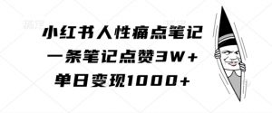 小红书人性痛点笔记，一条笔记点赞3W+，单日变现1k|淘骐网赚资源库