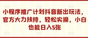 小程序推广计划抖音新出玩法,官方大力扶持,轻松实操,小白也能日入5张【揭秘】|淘骐网赚资源库