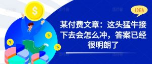 某付费文章:这头猛牛接下去会怎么冲,答案已经很明朗了 !|淘骐网赚资源库