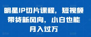 明星IP切片课程,短视频带货新风向,小白也能月入过万|淘骐网赚资源库