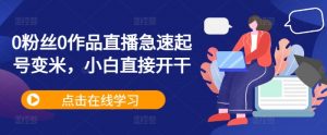 0粉丝0作品直播急速起号变米，小白直接开干|淘骐网赚资源库