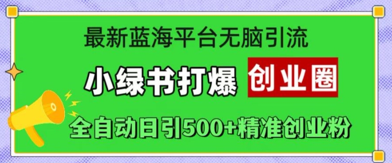 最新蓝海平台无脑引流,小绿书打爆创业圈,全自动日引500+精准创业粉|淘骐网赚资源库