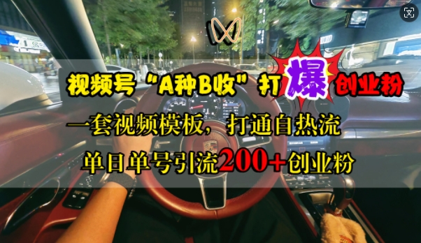 视频号“A种B收”打爆创业粉,一套视频模板打通自热流,单日单号引流200+创业粉|淘骐网赚资源库